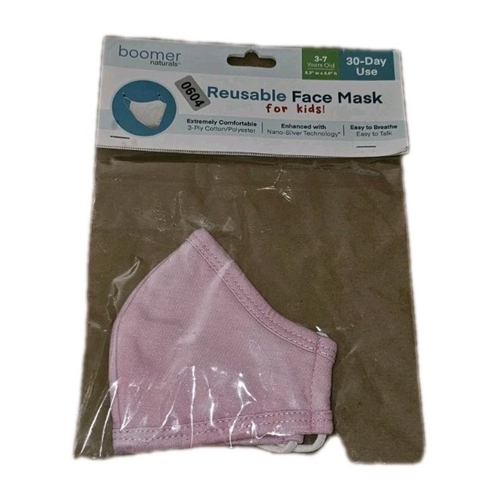 Boomer Naturals Nano Silver Reusable Face Mask for Children 3-7 Yrs Pink #604